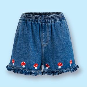 Mushroom denim mini ruffle shorts